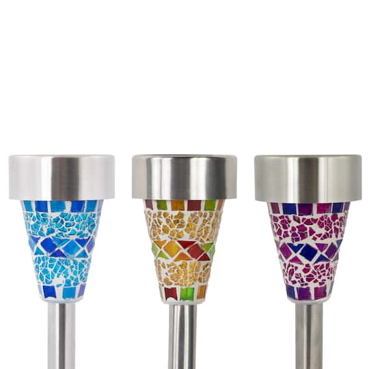 Mosaic Stained Glass Solar LED Pathway Lights Set